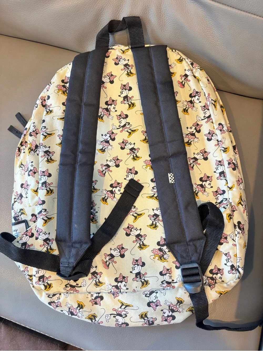 Vans Cream Minnie Mouse Pattern Backpack with Black Logo